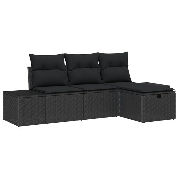 vidaXL Ensemble de canapés de jardin de 4 pièces avec coussins en poly rattan noir