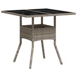 vidaXL Table de jardin avec dessus en verre gris clair résine tressée
