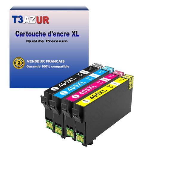 T3AZUR - 4 Cartouches compatibles avec Epson 405XL pour Epson WorkForce EC-C7000  WF-3800  WF-3820 DWF  WF-3825