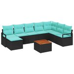 vidaXL Ensemble de canapé de jardin avec coussin 9 Pièces Noir Poly rotin