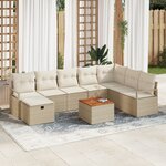 vidaXL Ensemble de salon de jardin 9 pièces avec coussins Beige Poly Rotin