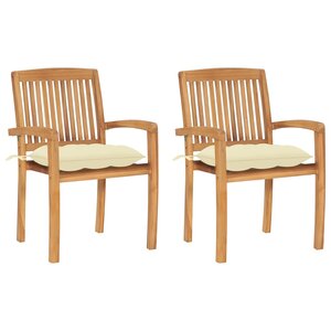 vidaXL Chaises de jardin lot de 2 et coussins blanc crème Bois de teck