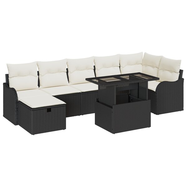 Ensemble de Canapés de Jardin 8 Pièces avec Coussins Noir Poly Rattan