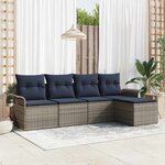 vidaXL Ensemble de canapé de jardin avec coussin 5 Pièces Gris polyrotin