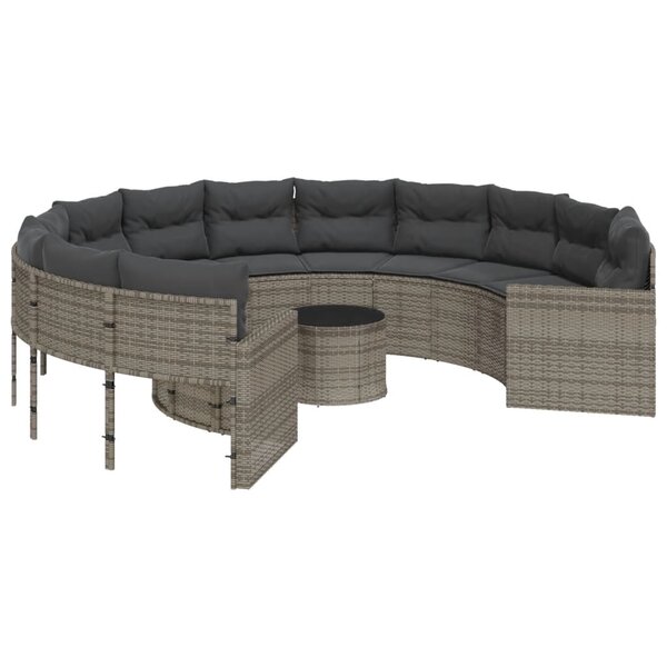 vidaXL Canapé de jardin avec table coussins rond gris résine tressée