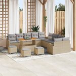 Ensemble de canapé de jardin 14 pièces coussins beige poly rotin acacia