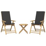 vidaXL Ensemble de bistro pliante 3 Pièces et coussins gris foncé bambou