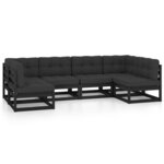 Salon de jardin meuble d'extérieur ensemble de mobilier 6 pièces avec coussins noir bois de pin massif 02_0016836