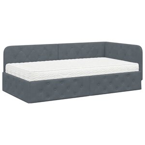 vidaXL Cadre de lit d'angle Gris foncé 90 x 190 cm Velours