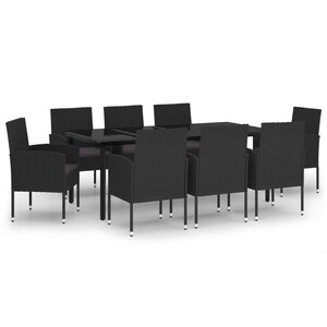 vidaXL Ensemble de salle à manger de jardin 9 Pièces Noir