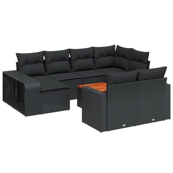 vidaXL Salon de jardin 11 Pièces avec coussins noir résine tressée