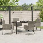 vidaXL Ensemble de Dîner de Jardin 5 Pièces avec Coussins Gris Rattan Poly