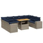 vidaXL Salon de jardin 10 Pièces avec coussins gris résine tressée