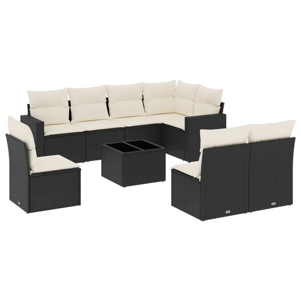 vidaXL Salon de jardin 9 Pièces avec coussins noir résine tressée