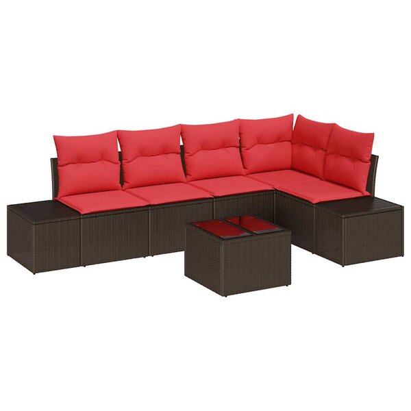 vidaXL Ensemble de canapé de jardin avec coussin 6 Pièces Marron et rouge