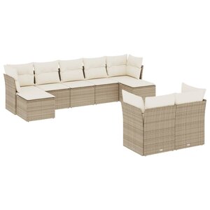 vidaXL Salon de jardin avec coussins 9 Pièces beige résine tressée