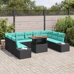 vidaXL Ensemble de canapé de jardin 10 Pièces Noir Poly rotin