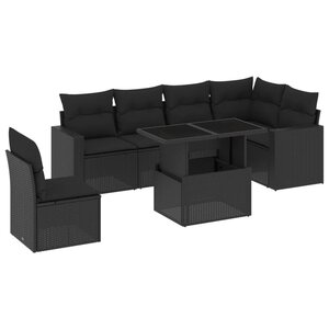 vidaXL Salon de jardin 7 Pièces avec coussins noir résine tressée
