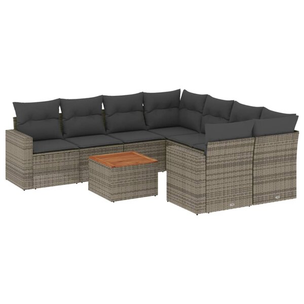 vidaXL Salon de jardin 9 Pièces avec coussins gris résine tressée