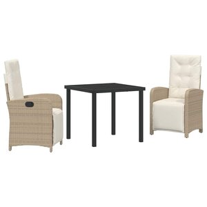vidaXL Ensemble de salle à manger pour jardin 3 Pièces Beige polyrotin