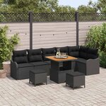 vidaXL Ensemble de canapé de jardin avec coussin 9 Pièces Noir
