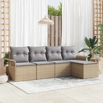 vidaXL Ensemble de canapé de jardin 5 Pièces Beige Poly rotin