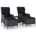 vidaXL Salon de jardin 3 Pièces avec coussins résine tressée gris foncé