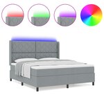vidaXL Lit à ressorts avec matelas et lumière LED grise clair 180x200 cm en tissu