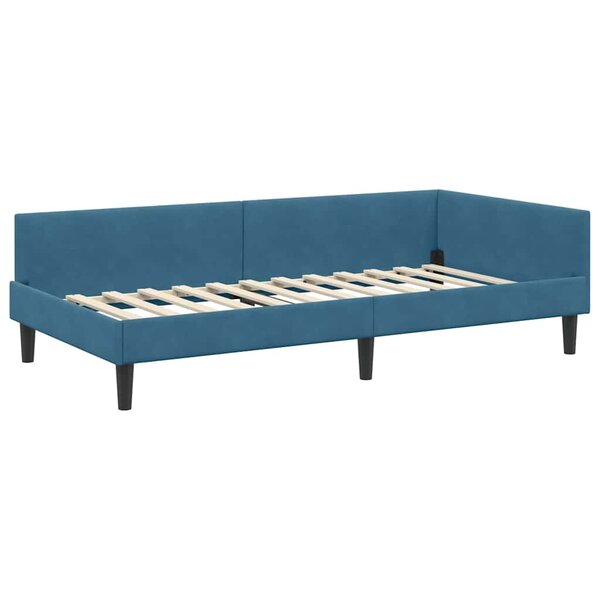 vidaXL Cadre de lit d'angle Bleu 90 x 200 cm Velours et bois stratifié