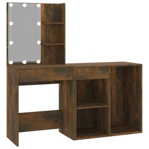 vidaXL Coiffeuse à LED avec armoire Chêne fumé Bois d'ingénierie