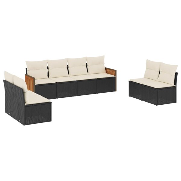 vidaXL Salon de jardin 8 Pièces avec coussins noir résine tressée