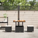 Ensemble de salle à manger de jardin 3 pièces avec coussins en poly rotin noir et acacia