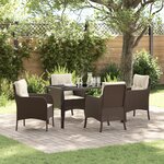 vidaXL Set de salle à manger de jardin 5 pièces avec coussins en poly rotin marron