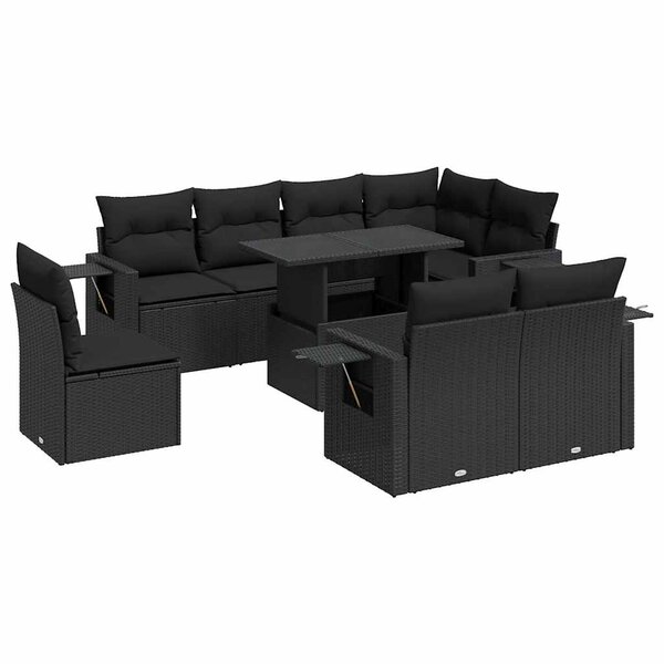vidaXL Salon de jardin 9 Pièces avec coussins noir résine tressée