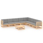 vidaXL Salon de jardin 9 Pièces avec coussins Bois de pin massif