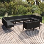 vidaXL Salon de jardin 12 Pièces avec coussins résine tressée noir