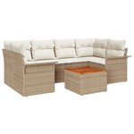 vidaXL Ensemble de Canapés de Jardin 7 pièces avec Coussins Beige Rattan Poly Acacia