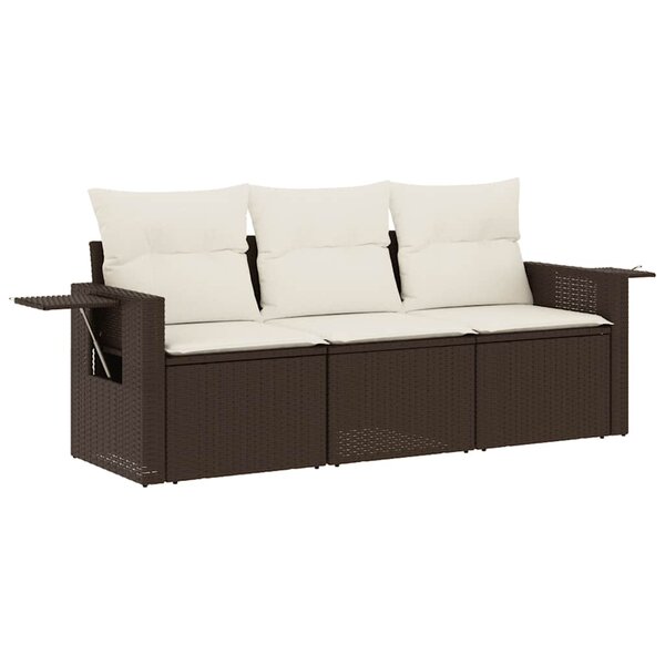 vidaXL Salon de jardin avec coussins 3 Pièces marron résine tressée