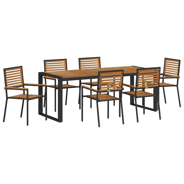 vidaXL Ensemble de salle à manger pour jardin 7 Pièces Noir