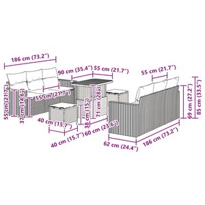 vidaXL Ensemble de canapé de jardin avec coussin 9 Pièces Noir