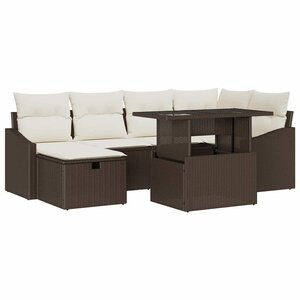 vidaXL Ensemble de canapé de jardin 7 Pièces Marron polyrotin