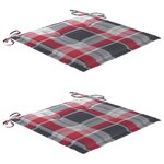 vidaXL Chaises de jardin lot de 2 avec coussins à carreaux rouge Teck