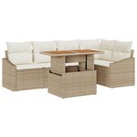 vidaXL Ensemble de salle à manger de jardin 6 pièces avec coussins Beige Poly Rotin Acacia