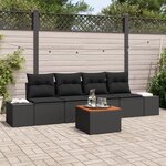 vidaXL Set de canapé de jardin 5 pièces avec coussins poly rotin noir acacia