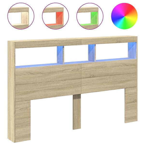vidaXL Armoire tête de lit avec LED chêne sonoma 160x17x102 cm
