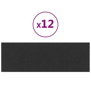 vidaXL Panneaux muraux 12 Pièces Noir 90x30 cm Tissu 3 24 m²