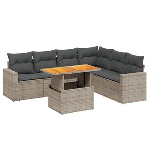 vidaXL Salon de jardin avec coussins 7 Pièces gris résine tressée