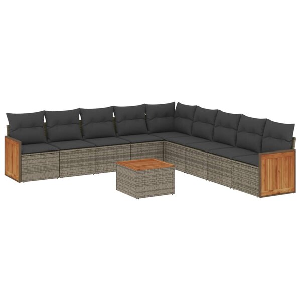 vidaXL Salon de jardin avec coussins 10 Pièces gris résine tressée