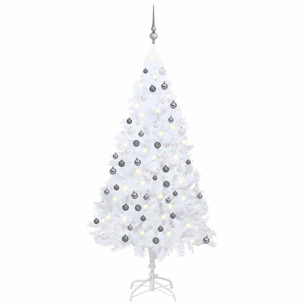 vidaXL Arbre de Noël artificiel pré-éclairé et boules blanc 180 cm PVC
