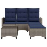 vidaXL Salon de jardin 3 Pièces avec coussins forme L gris résine tressée